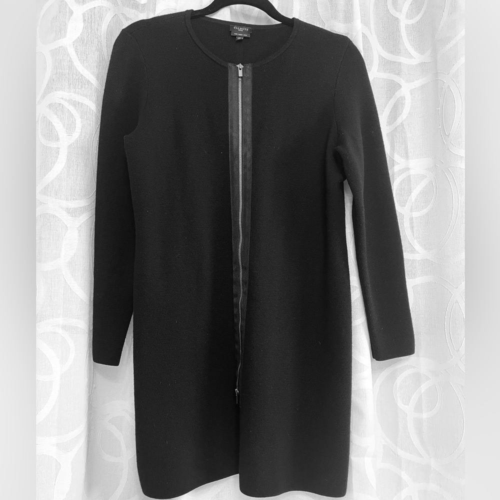 Talbots Marino Wool Black Zip Front Cardigan